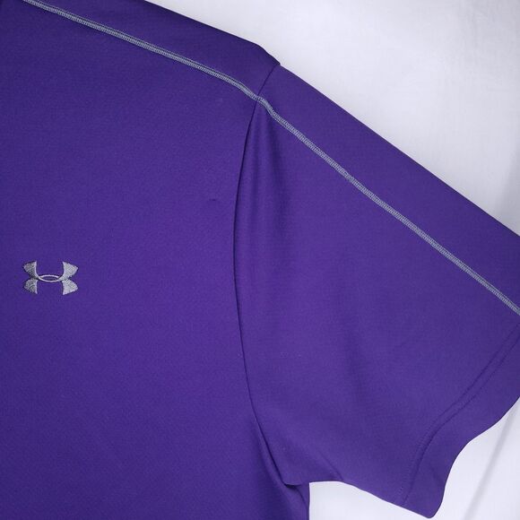 Under Armour Polo Shirt Mens Large Purple Performance Loose HeatGear Tech - Picture 4 of 14